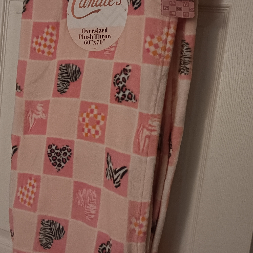 Candie's Pink Checker & Animal Print Oversized Plush Throw Blanket New With Tags - Picture 2 of 5